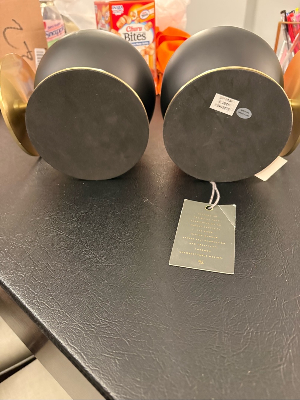 Regina-Andrew Black Spherical Bookends with Brass Discs - Picture 7 of 7